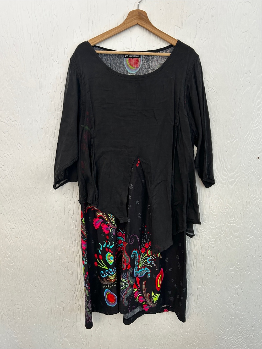 LEOPARDS & ROSES Layered Cotton Oversized Dress Large Lagenlook Boho Lightweight